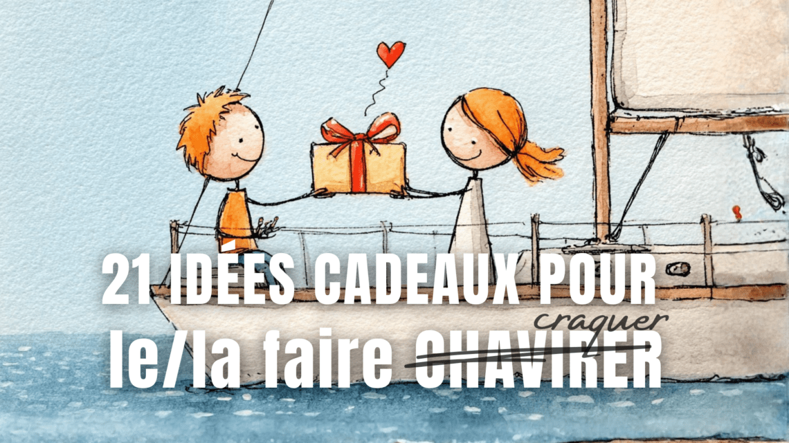 deux plaisanciers s'échangent des cadeaux sur un voilier